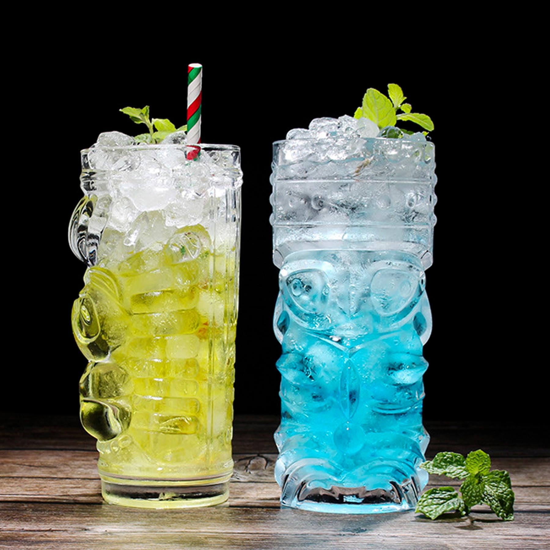 Tiki Lot de 6 verres highball de 414 ml pour cocktails, verres tropicaux transparents modernes – Verres mixtes pour bar hawaïen, fête, thé glacé