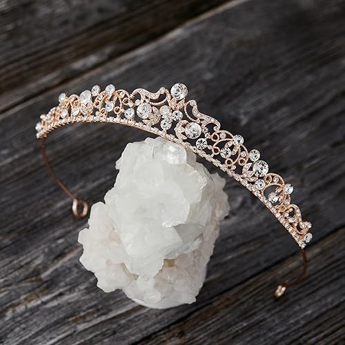 Miniatura 6 de SWEETV Tiaras y coronas de boda, corona nupcial de diamantes de imitación, tocados de tiara de princesa para mujeres y niñas de flores, accesorios