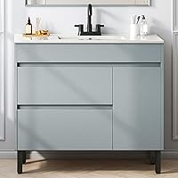 YITAHOME 36 Inch Modern Grey Bathroom Vanity with Ceramic Sink, Soft Close Cabinet & 2 Drawers - Freestanding Storage
