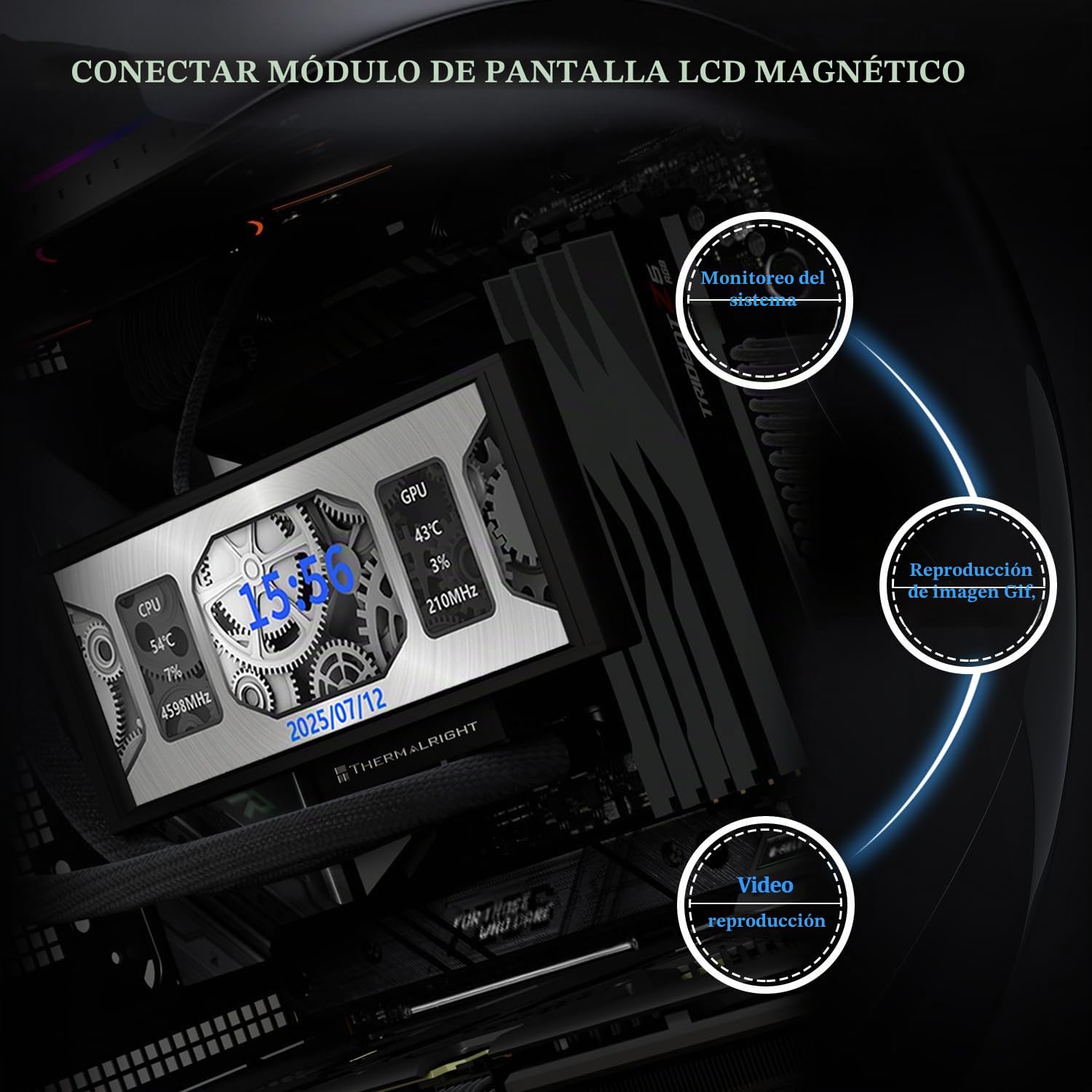 Thermalright TR Trofeo Vision 360 ARGB Negro CPU Liquid Cooler, pantalla LCD IPS magnética de 6,86 pulgadas con una resolución de 2400 x 1080, compatible con AM4/AM5, Intel LGA1700/1851