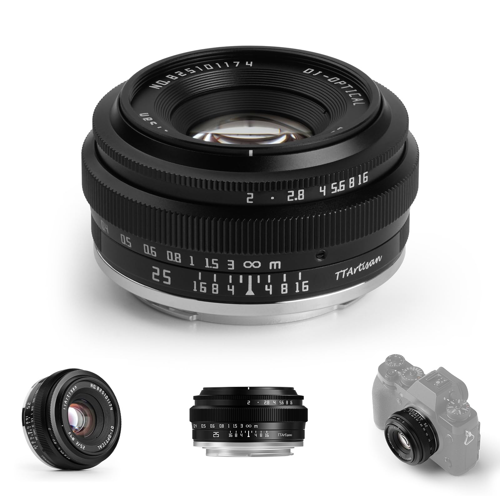 TTARTISAN 25mm F2 Objectif Camera Lens pour Monture Fuji X APS-C Objectif Pancake Métallique Portable Manuel pour Monture Fujifilm XF X-T5 X-H2S X-S20 X-T30 II X-E4 X-S10 X-H2 X-H1