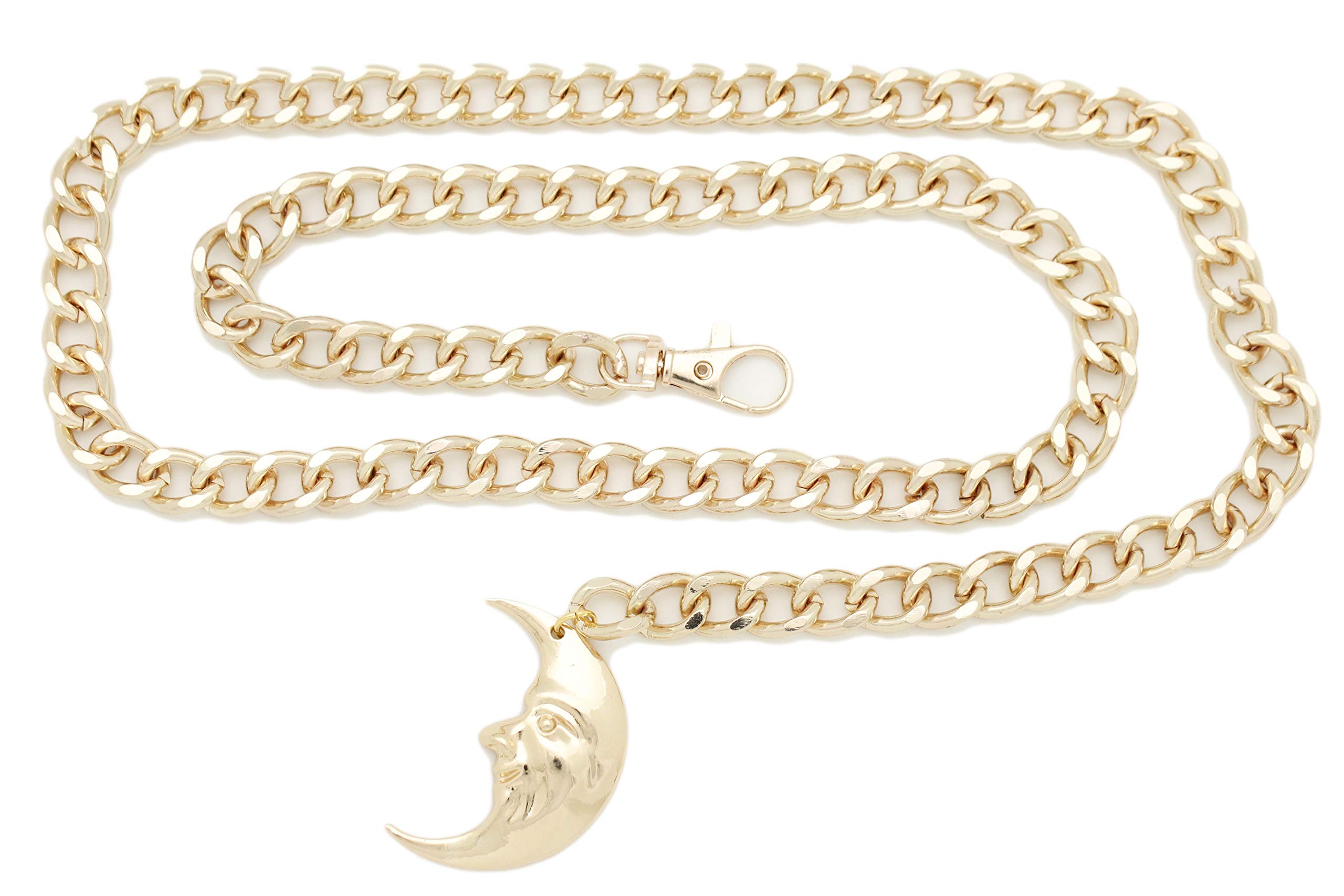 Women Cute Fashion Belt Gold Metal Chain Hip High Waist Moon Charm Skinny Waistband (XS-Medium 20