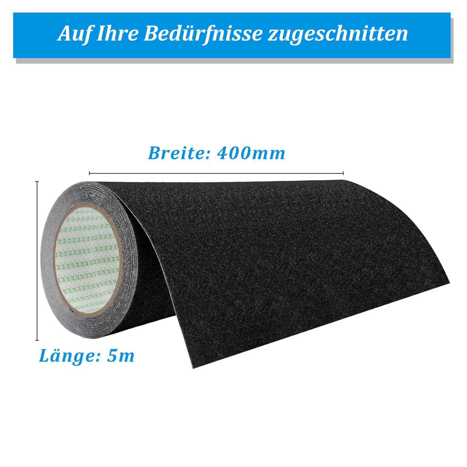 Bande antidérapante - 400 mm x 5 m - Haute traction - Noir - Avec autocollant - Pour skateboard, escaliers, escalier en bois - Accès sans obstacles