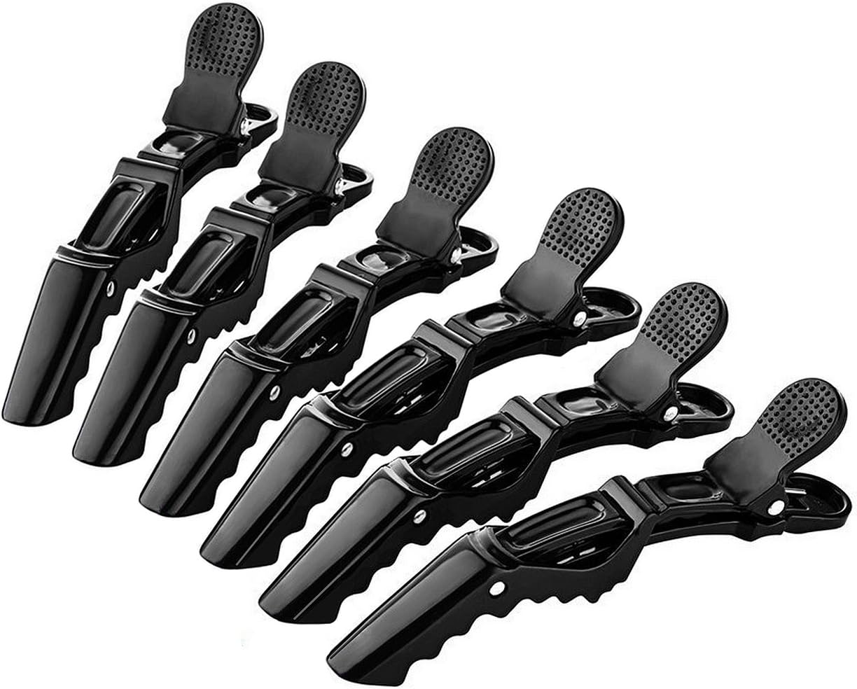 6Pcs Plastic Non Slip Hair Clips - Professional Hairdressing Styling Sectioning Clips - Salon Alligator Clips for Thick Hair - Haircut Accessories Hairgrips for Women Girls (Black)