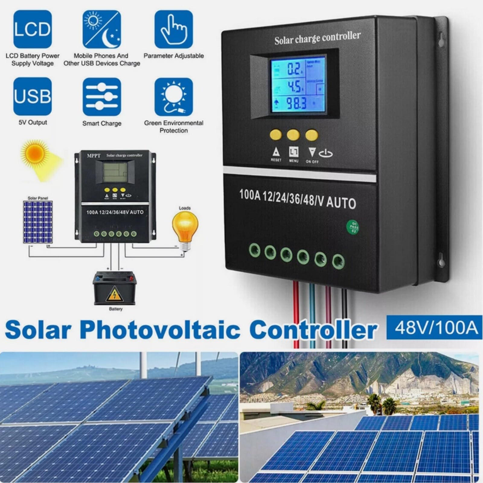 200A MPPT Solar Laderegler 12V/24V/36V/48V LCD Display Batterieladeregler Mit Dual USB Anschlüssen Für Solarpanel System For Battery Regulation And Efficient Monitoring