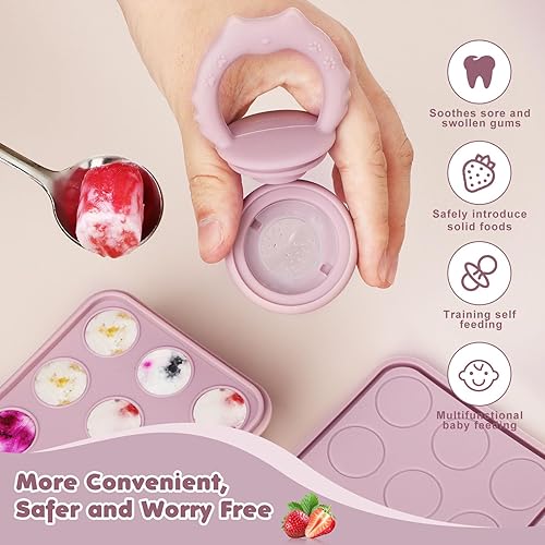 Miniatura 2 de Alimentador de frutas para bebés, moldes para paletas de leche materna, bandeja de silicona para congelar alimentos para aliviar la dentición,