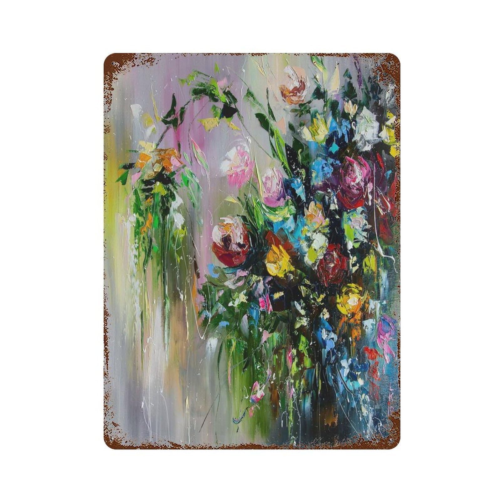 Bouquet of Wildflowers Aged Metal Wall Plaque 15.7"x11.8", for Office, Studio And Wall Decor, Novelty Wall Decor