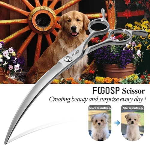 Miniatura 7 de Tijeras de aseo profesionales curvadas de 45  para perros 6.5 pulgadas Tijeras curvas de arco grande para peluquero profesional Japón 440C Acero de