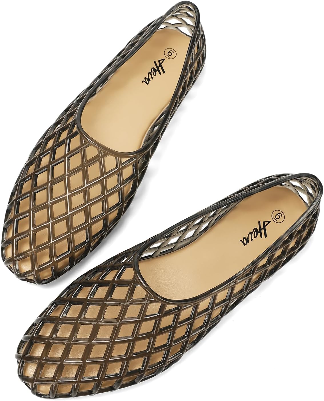HEVA Women's Jelly Mesh Flats Breathable Clear Hollow Shoes Summer Beach Jellies Ballet Sandals