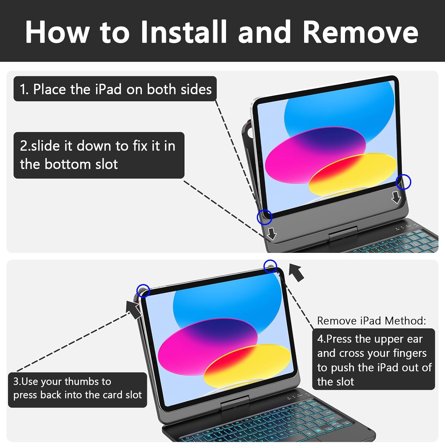 aMZCaSE for iPad (A16) 11th 10th Generation Case with Keyboard, Touchpad & 360°Rotatable for iPad A16 Keyboard Case, Backlit Cover for 10.9 in 10th Gen 2022 with Smart Wake/Up,Pen Holder,Rock Black