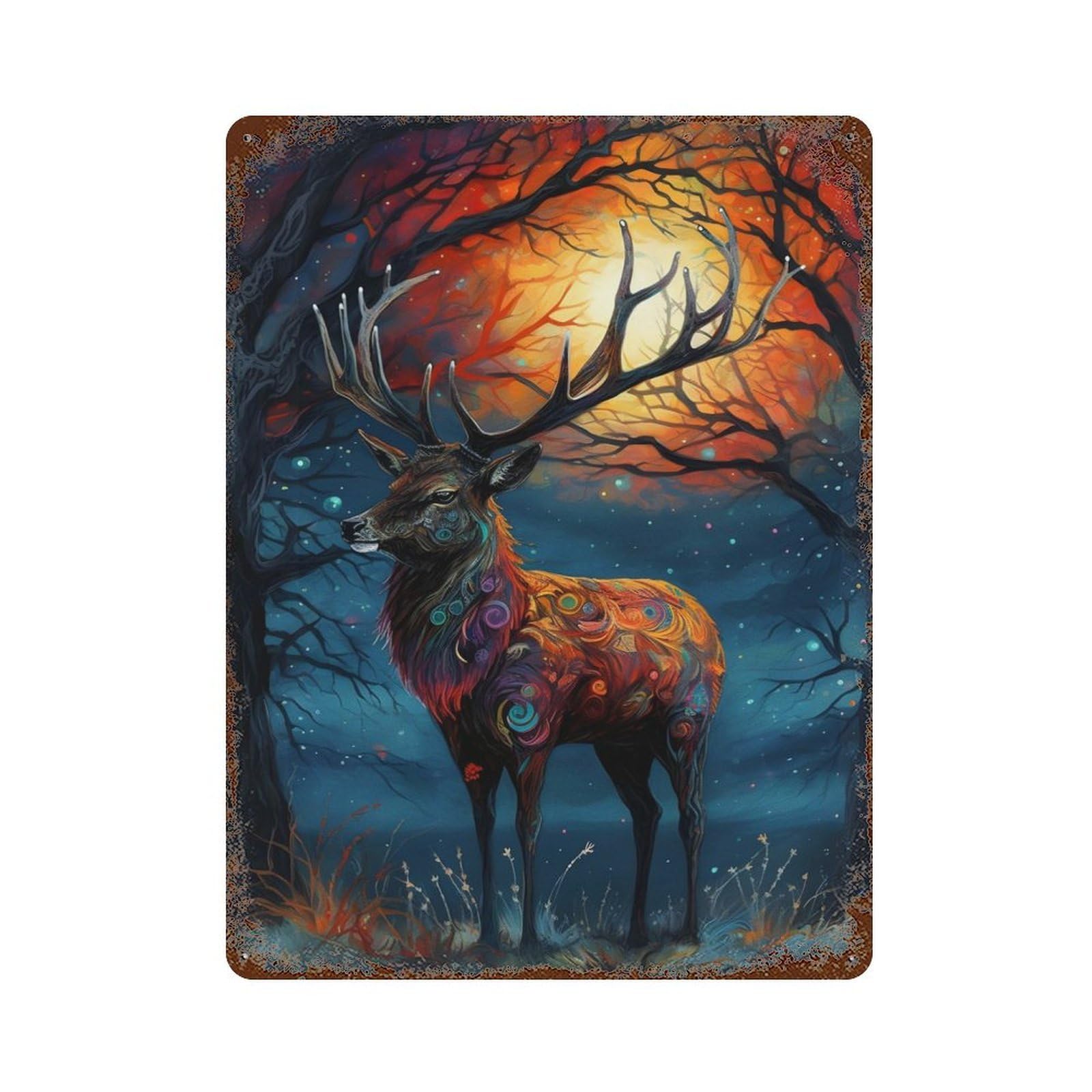 Deer in Sunset Decorative Tin Sign 15.7"x11.8", for Bistro, Counter And Cafe Decor, Retro Wall Decor