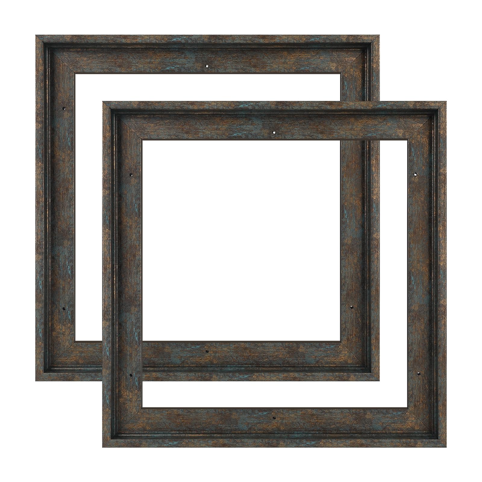 0.9" Deep Rustic Blue Gold Floating Frame for 8x8 Canvas Paintings
