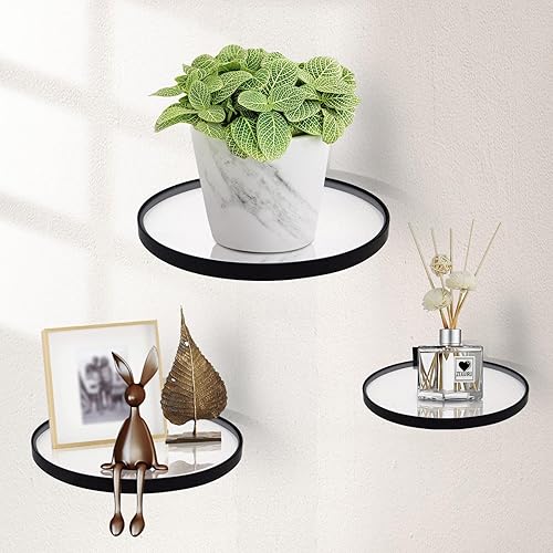 ZEXUIRU Juego de 3 estantes flotantes decorativos de vidrio, marco de metal, decoración de pared para oficina en casa, tamaño mixto