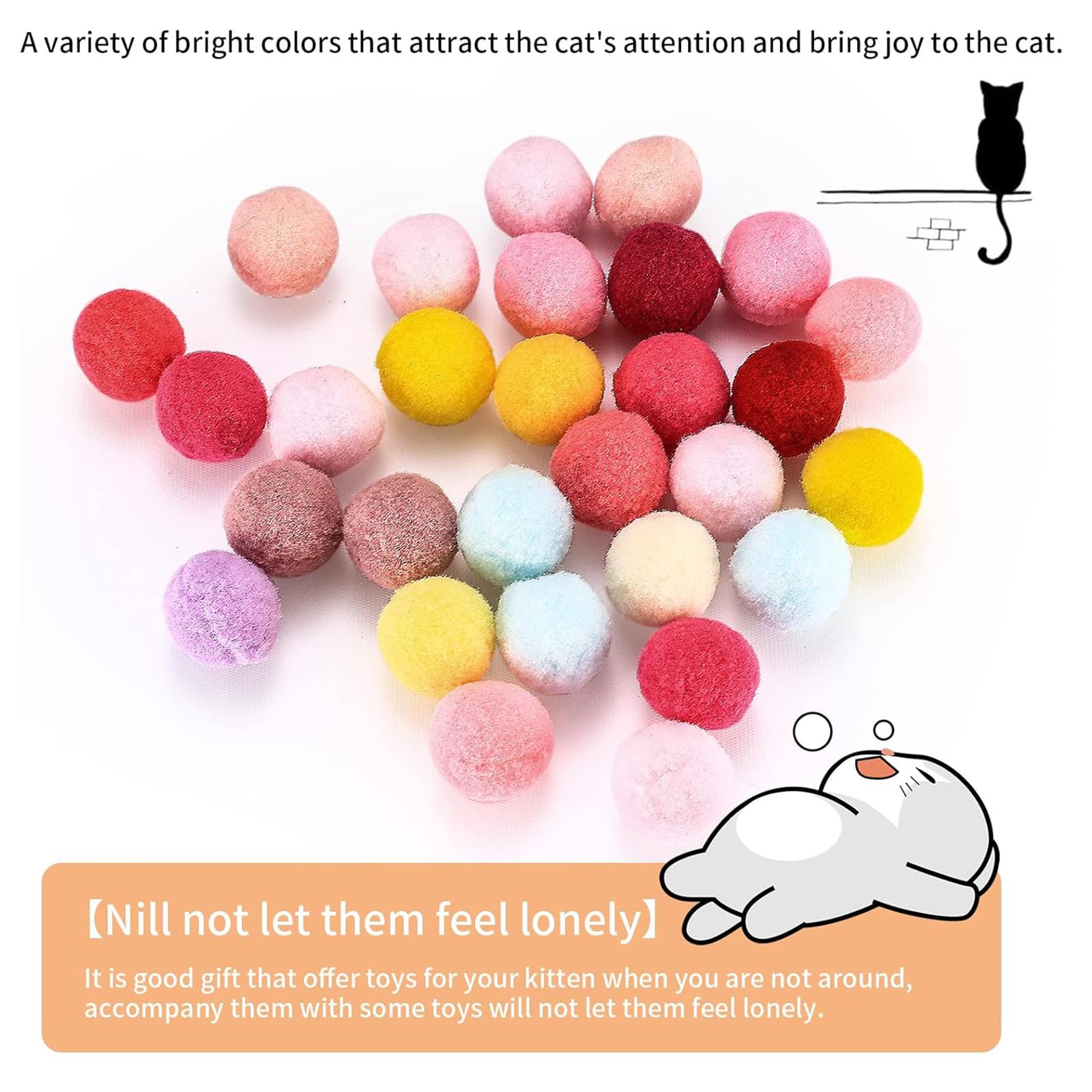 JYTDBCS 100 Pack Cat Toy Balls, Vibrant Color Furry Cat Balls, Soft Cat Pom Pom Toy Balls - Image 4