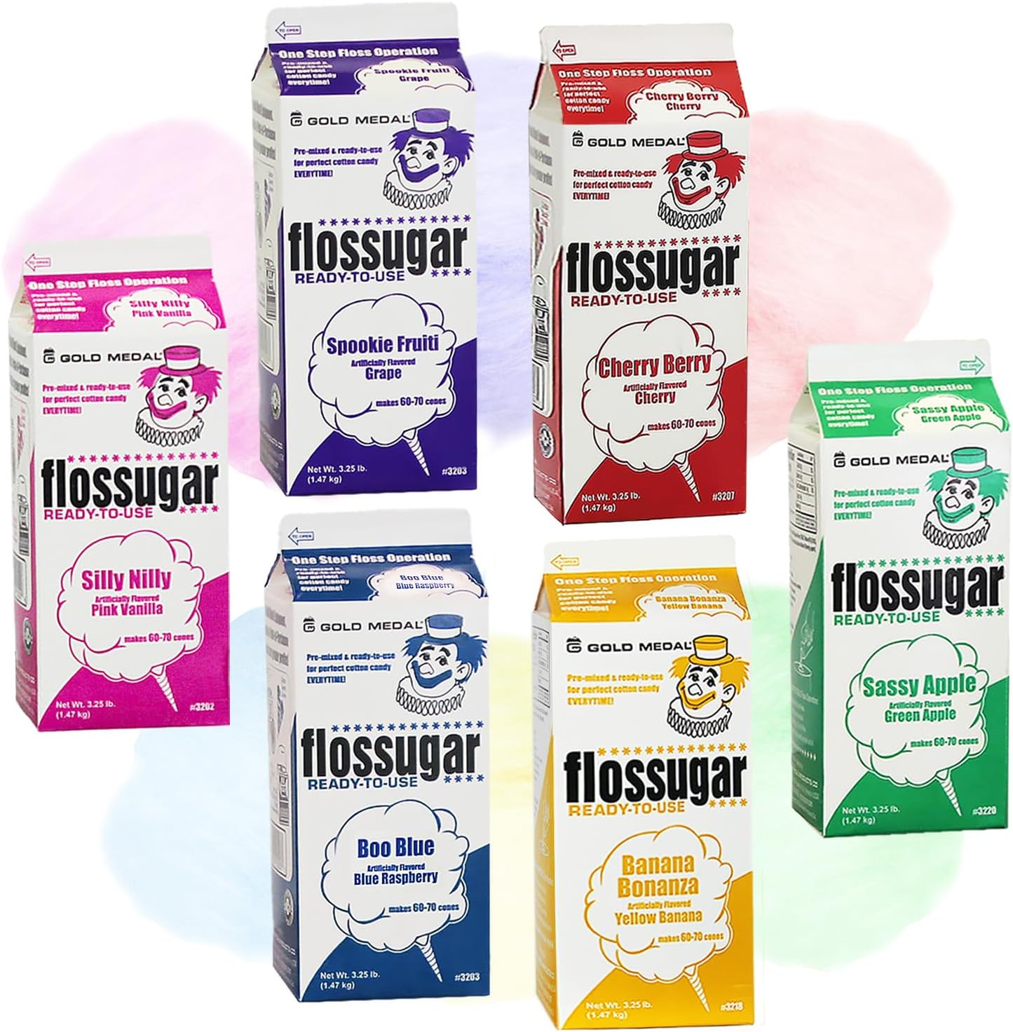 Cotton Candy Sugar Floss-Six Pack 52oz Cartons-Mix & Match-18 Flavor Choices