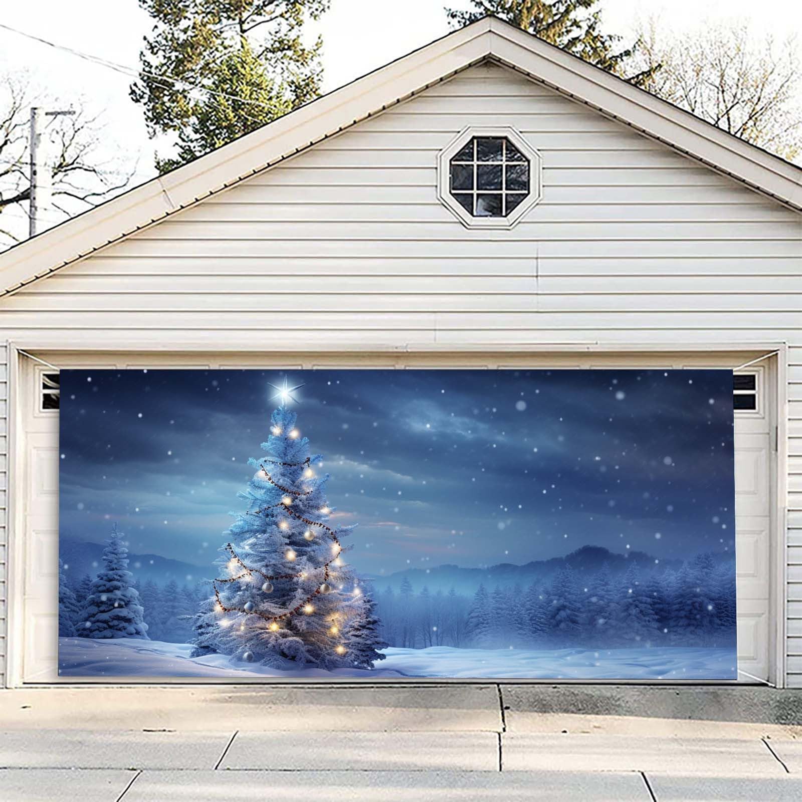 Banner de Navidad para puerta de garaje, decoración de puerta de garaje de Navidad, cubierta mural de 7 x 16 pies, letrero grande de feliz para fiestas de vacaciones