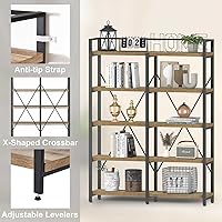 Vista 8 de FATORRI Estantería de madera y metal y estante de esquina para el hogar (roble rústico)