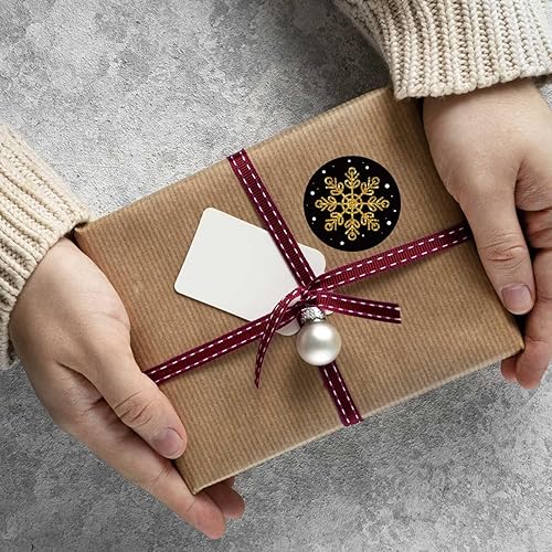 Miniatura 7 de 500 calcomanías en rollo de Feliz Navidad, diseño negro y dorado, diseño de árbol de Navidad, letra de árbol de Navidad, hombre de jengibre,