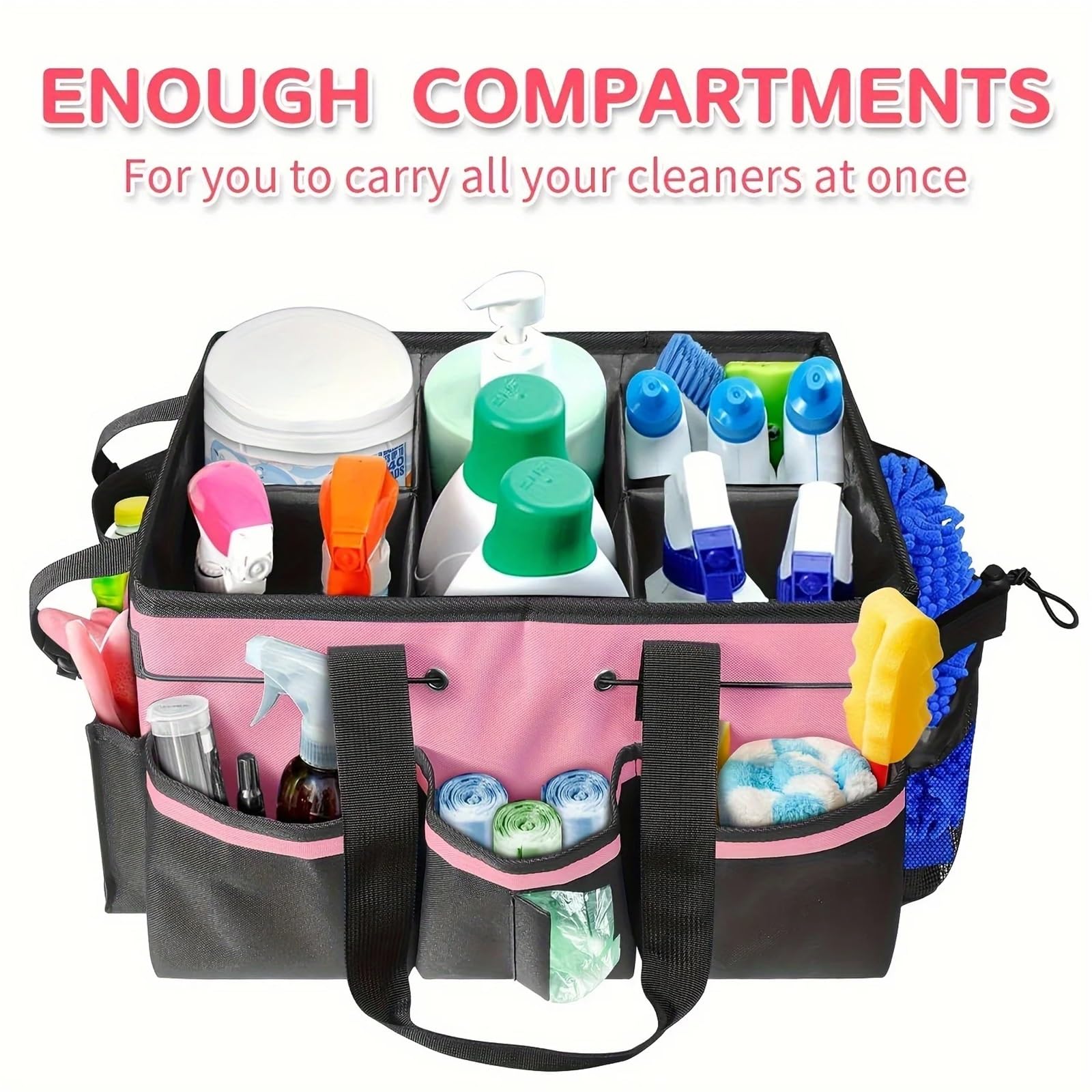 Reinigungs-Caddy-Tasche Robuste Aufbewahrungstasche for Reinigungswerkzeuge. Multifunktionale Werkzeugtasche. Große Kapazität. aus Oxford-Stoff(Pink)