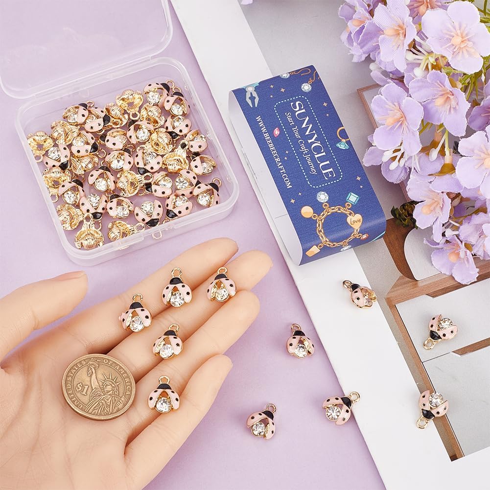 SUNNYCLUE 1 Box 50Pcs Ladybugs Charms Lady Bug Charm Bulk Small Insect Lucky Rhinestone Pink Ladybird Beetles Insects Charm for Jewelry Making Charms Supplies DIY Necklace Earrings Bracelet Crafts - Image 3