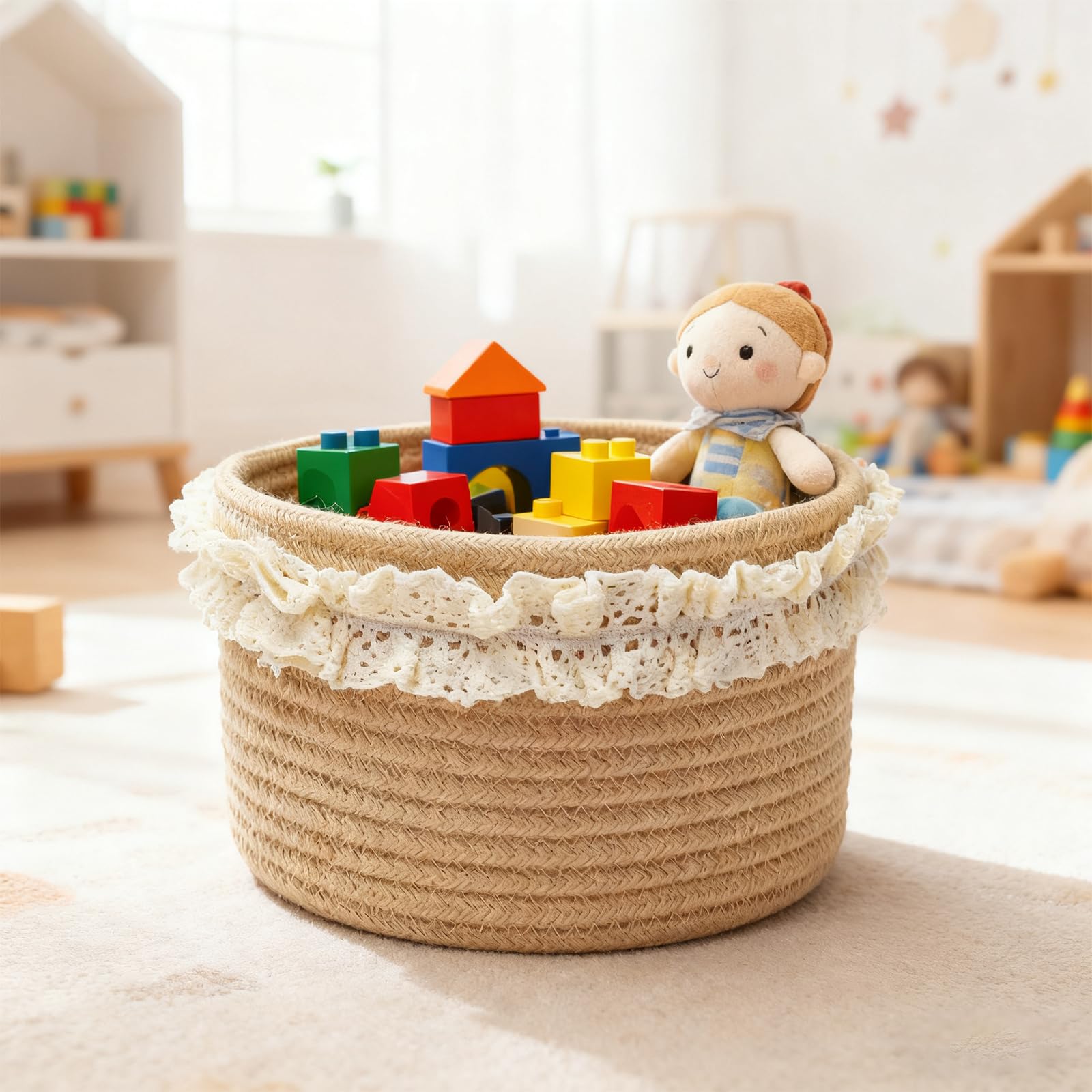 Traumkorb pour Cadeaux Jolis Petits paniers Ronds pour bébé Mariage Anniversaire Mini Déco Paniers en Jute et Corde pour la décoration de la Maison Marron 20 x 2