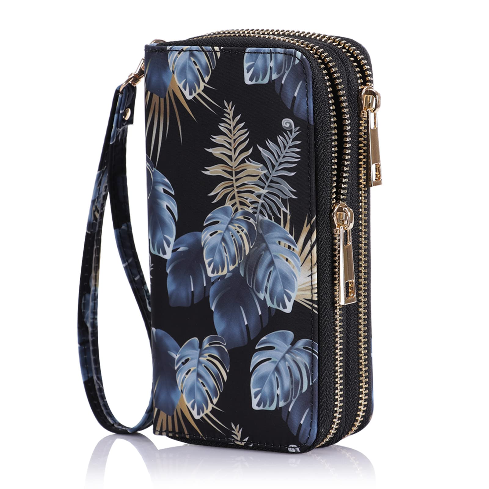 HAWEE Cellphone Wallet for Women Dual Zipper Long Purse with Removable Wristlet