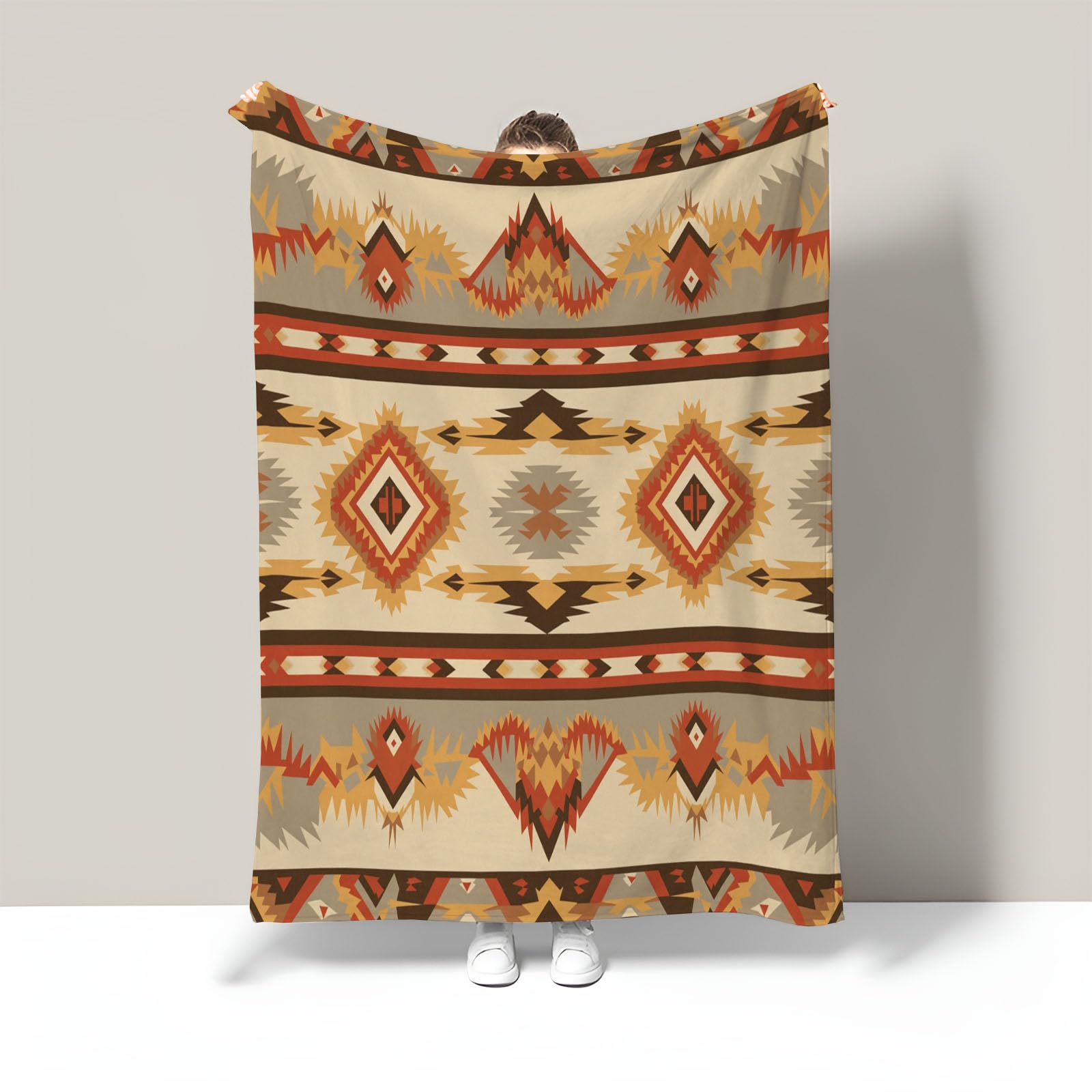 Couverture canapé marron 230x270 cm en flanelle géométrique
