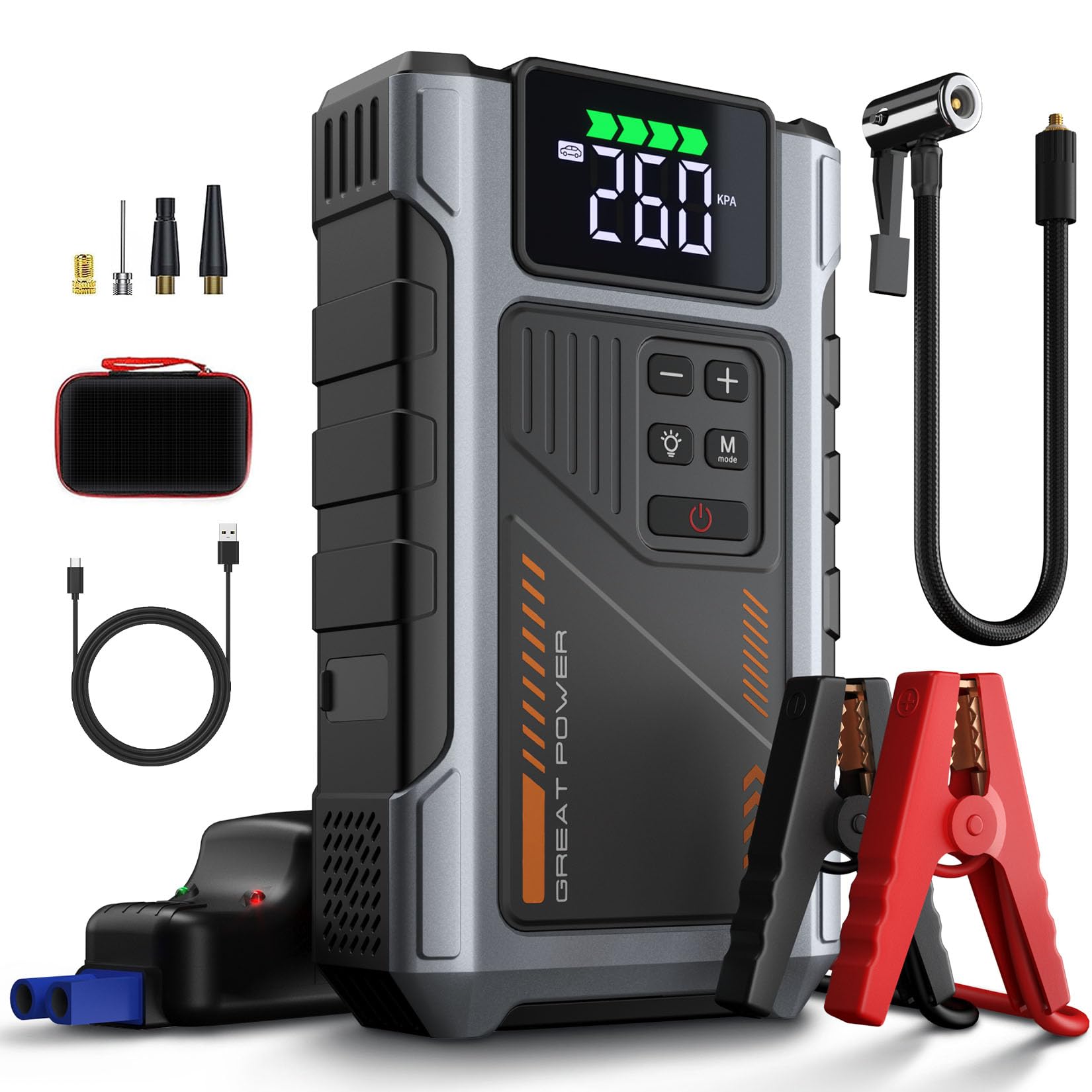 Portable Jump Starter with Air Compressor 4500A Peak with 150PSI Tire Inflator, Jump Box for 12V Car Battery Power Booster Pack (Up 8.5L Gas/7.0L Diesel Engine)