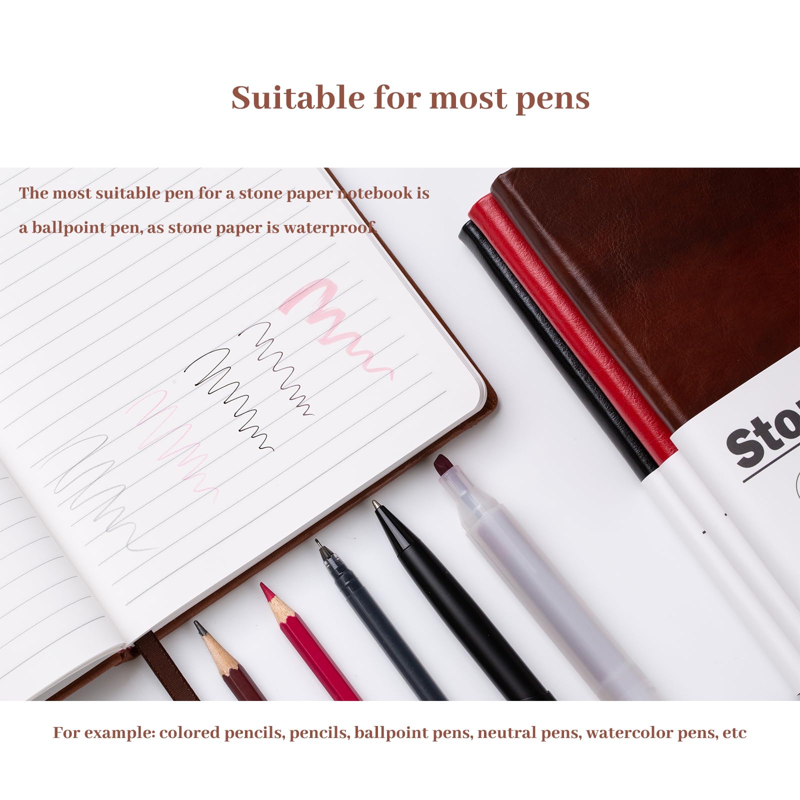 Stonetime Stone Paper Notebook per Donne Uomini, A5 Notebook Impermeabile con Copertina Rigida Diario Esecutivo, Quaderni a Righe per Lavoro, Affari, Scrittura, Scuola, 160 Pagine (Verde)