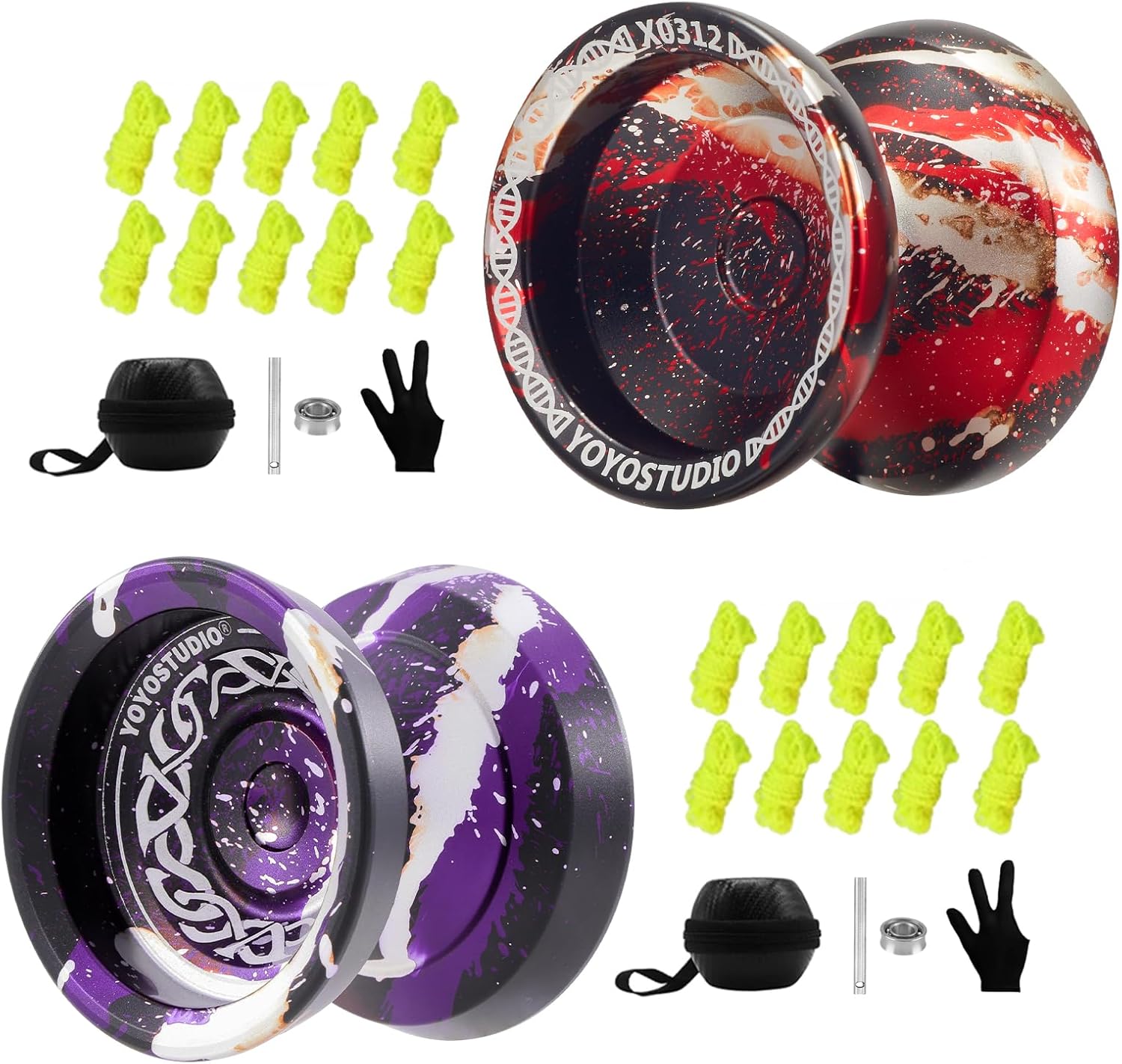 Pack of 2 Yoyos - YOYOSTUDIO X0312 Yoyo Black Red Silver + F25 Yoyo Black Purple Silver