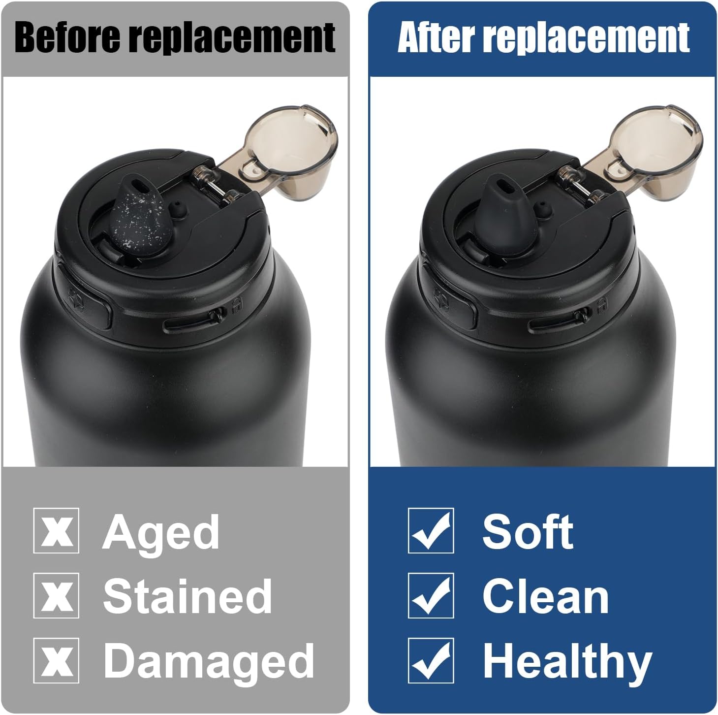 4pcs Bite Valve Replacement for Ello Hydra 64oz Stainless Steel Jug, Water Bottle Mouthpiece Replacement Silicone No BPA Compatible with Ello Hydra 64oz Half Gallon Water Jug (Black) - Image 6