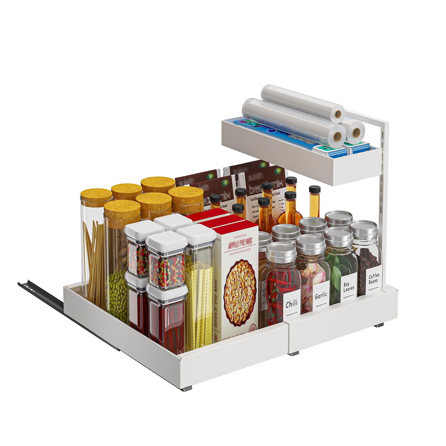 YunNasi Extensible Rangement Sous Evier, Organisateur Cuisine 2 Niveaux, Rangement et Organisation de Cuisine, Tiroir Coulissant Cuisine pour Salle de Bain, Armoire, Placard (Blanc)