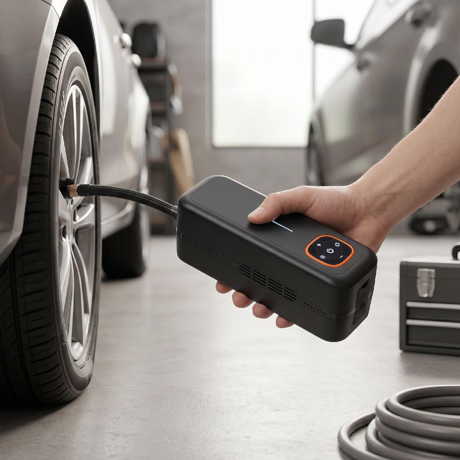 Generic Gonfiatore per Pneumatici Senza Fili con Motore Potente e modalità Multiple per Auto, Bici e Situazioni di Emergenza All'aperto
