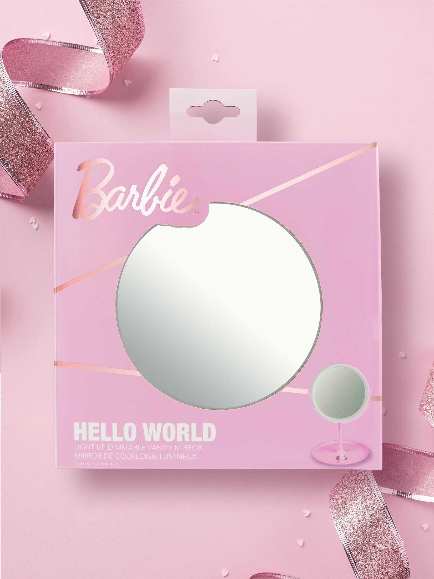 Barbie Free- Standing Light-Up Mirror - Touch Button Dimmable LED Ring Light - No Wires, Pink, 19L x 19W cm - Image 2