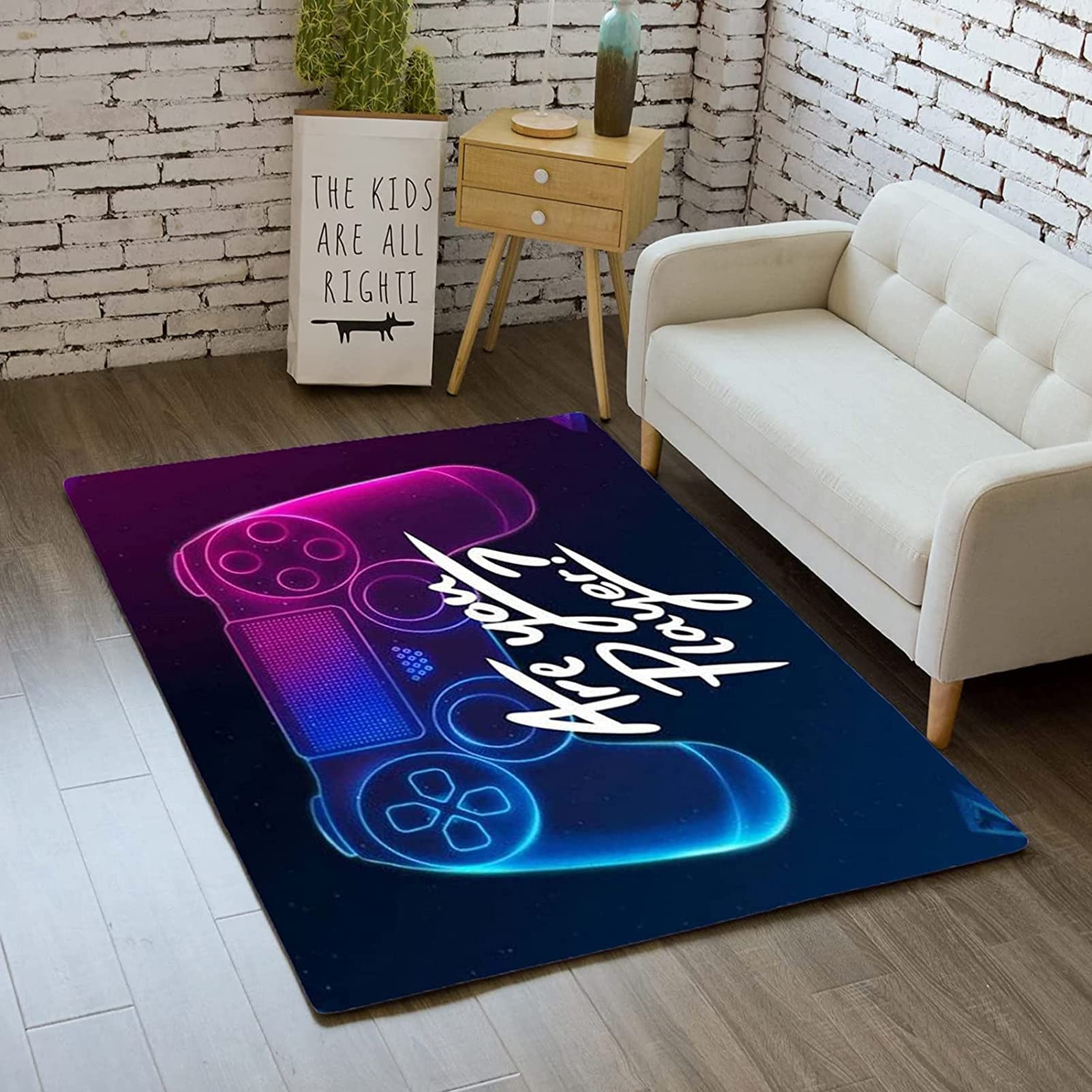 RSGK Nowoczesny dywan 3D konsola do gier neonowe światła gamepad dywan antypoślizgowy flanelowy zmywalny mata podłogowa do gier impreza strefa sypialnia