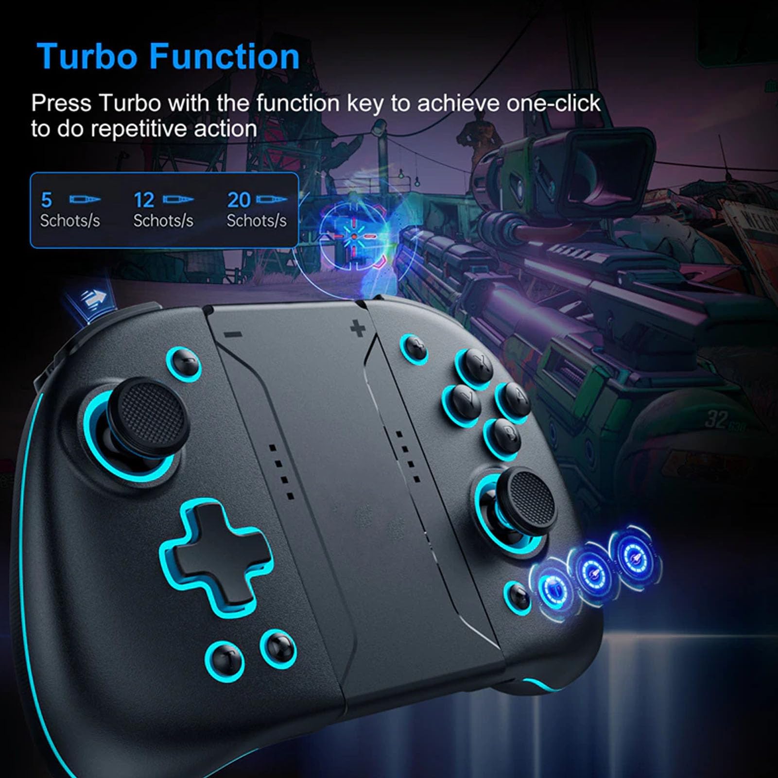 EIMSOAH Controlador de Juegos Inalámbrico de Vibración de Doble Motor Desmontable Efectos de Iluminación RGB Gamepad Bluetooth para Interruptor Control de Juego Preciso para Teléfono Móvil
