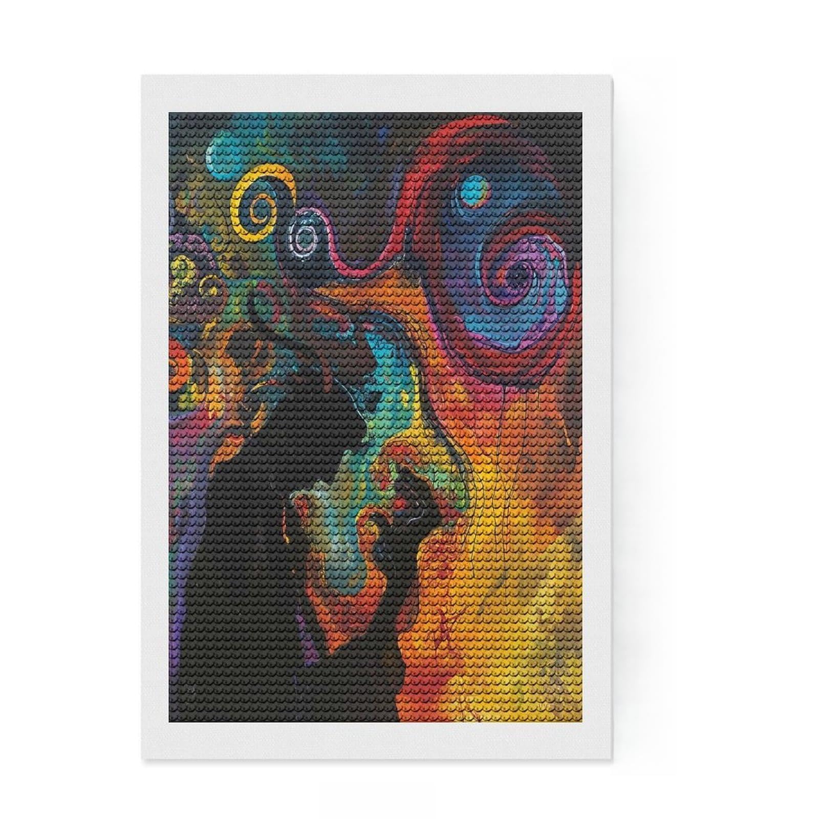 Junmoney Abstract Silhouette with Colorful Swirls Diamond Art Canvas 8"x12", Adhesive Canvas, Calming Craft to Unwind, Boho Decor, Birthday Gift, Easy to Enjoy