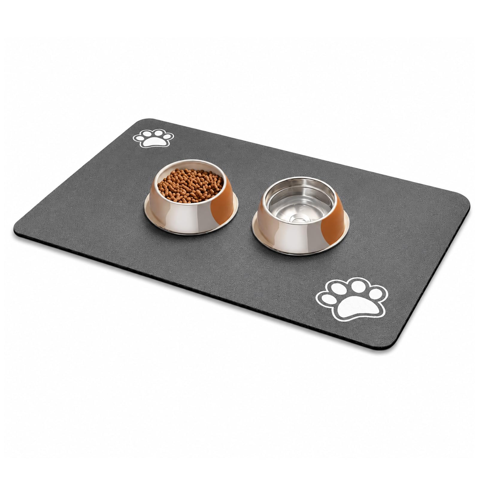 Dog Bowl Mat, Pet Food Mat for Messy Eaters, Quick Dry Feeding Mat with Non Slip Base, Dark Grey Placemat for Food and Water Bowls, 30 x 50 cm Pet Feeding Mat for Cats and Dogs