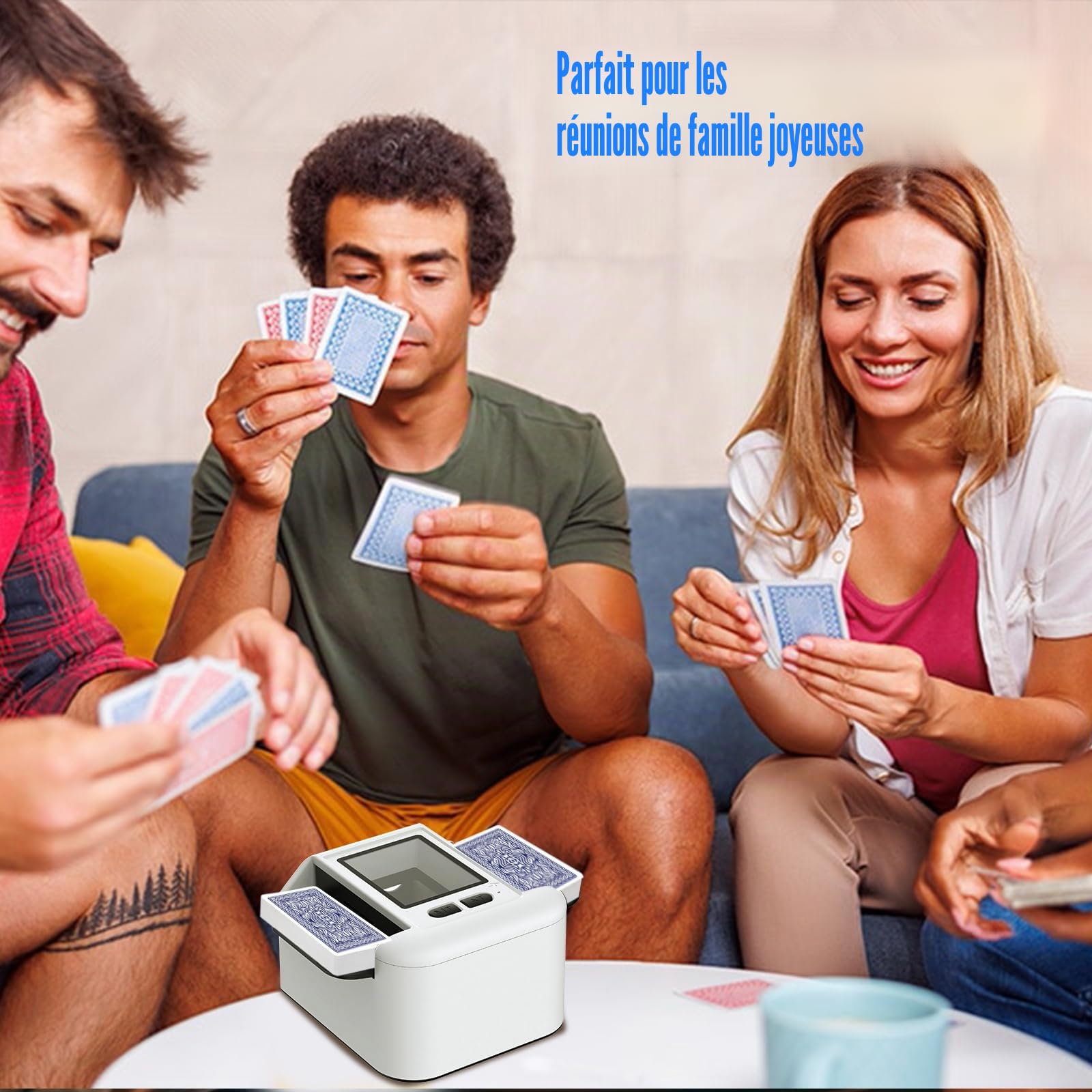 M3 Automatique Mélangeur de Carte Rechargeable USB -1-2 Bureaux, Auto/Manuel Melangeur Cartes Silencieux Portable pour UNO Skyjo Skip-Bo FILP 7 PILI (Weiß)