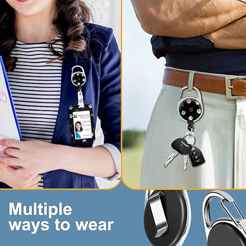 Miniatura 4 de Plifal Portatarjetas con carrete retráctil, bonita identificación de pata de perro, clip de identificación de pata de perro, clip de tarjeta