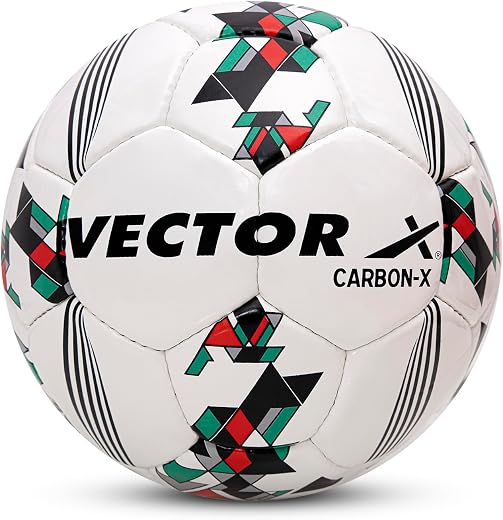 Vector X 32 Panel Carbon-X PU Hand Stitched Indoor/Outdoor Water-Resistant Football with Latex Bladder, White, Size 5, Sui...