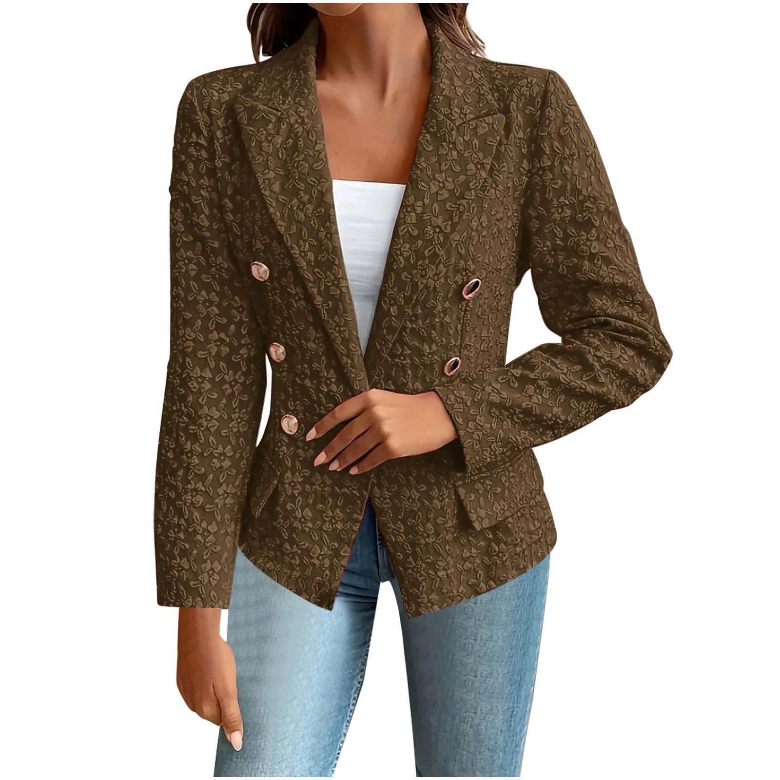 Women Elegant Casual Blazers Flower Embroidered Long Sleeve Jackets Business Work Double Breasted Blazer