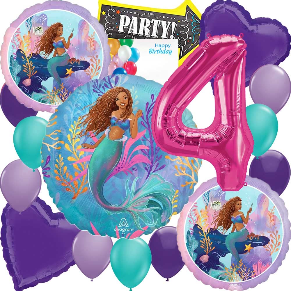 AnagramDisney The Little Mermaid Foil Balloon Bouquet Theme Collection, Party Accessory, Multicolor, Officially Licensed Balloons for 4th Birthday