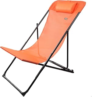 Aktive 61103 - Silla tumbona plegable y reclinable naranja, sillas plegables antivuelco de textileno, 3 posiciones, Peso máx. soportado 100kg. Medidas 53x78x87cm, muebles de jardín, terraza