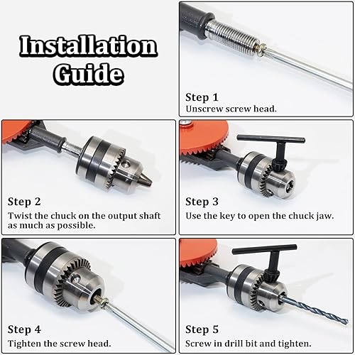 Miniatura 5 de CheeMuii Potente taladro manual Speedy de 1/4 de pulgada con 13 piezas, juego de brocas, portabrocas y llave para madera, plástico, metal blando