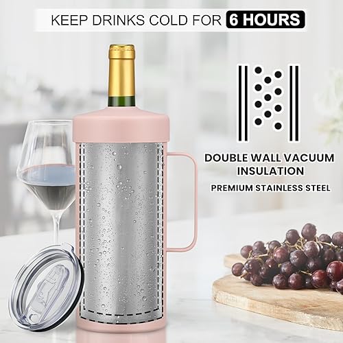 Miniatura 10 de MAXSO Cubo enfriador de vino, enfriador portátil de botellas de champán y vino de 25.4 fl oz, mantiene el vino y las bebidas frías, acero inoxidable