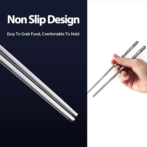 Miniatura 4 de Hagary Panda - Palillos negros de metal, reutilizables, diseñados en Corea, estilo japonés, acero inoxidable 316 1810, antideslizantes, aptos para