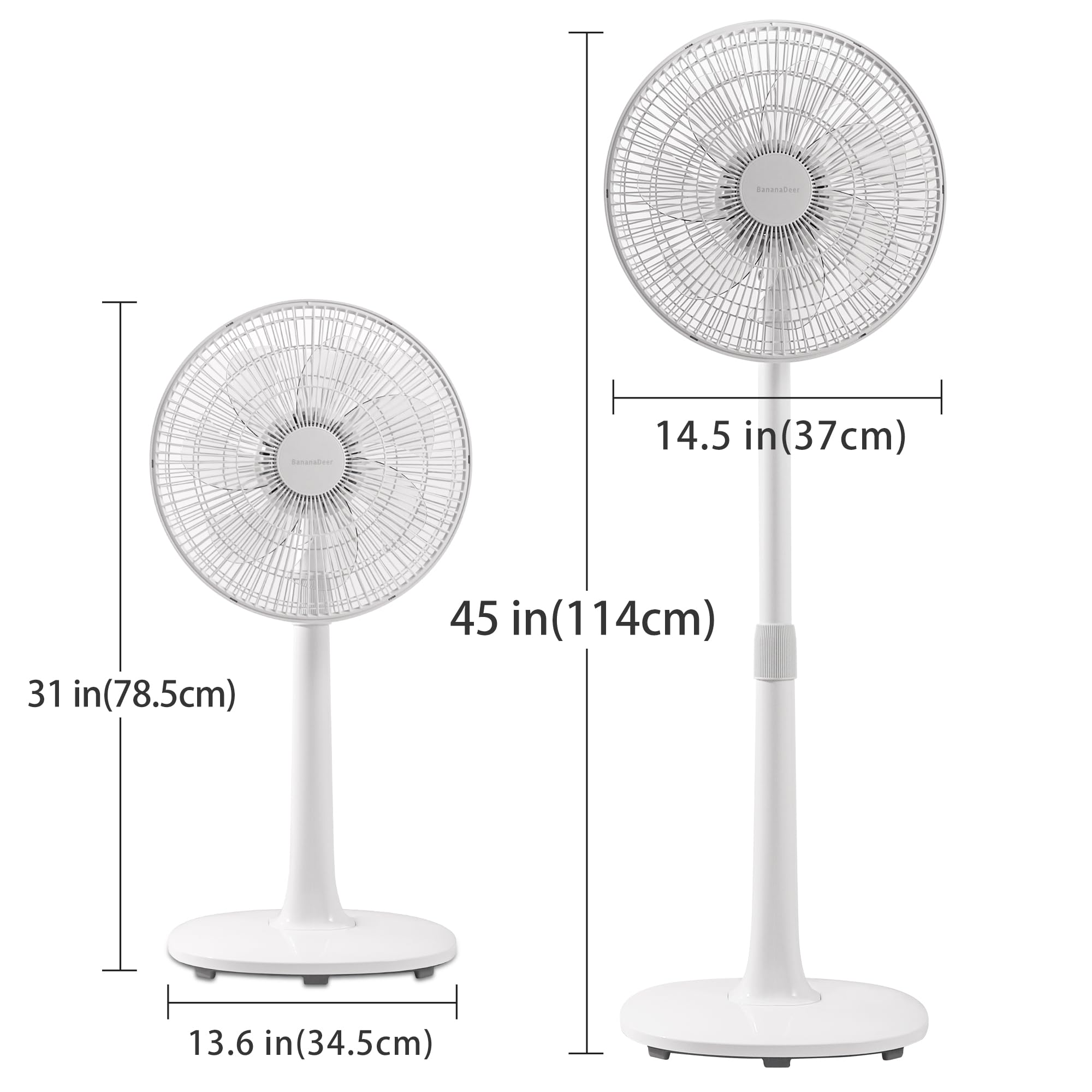 Ventilador de suelo oscilante de 4 velocidades de 7 aspas, 14.5 pulgadas, altura ajustable, ventilador de pie para el hogar, motor de CC, con control remoto, temporizador, cabeza inclinada, 3