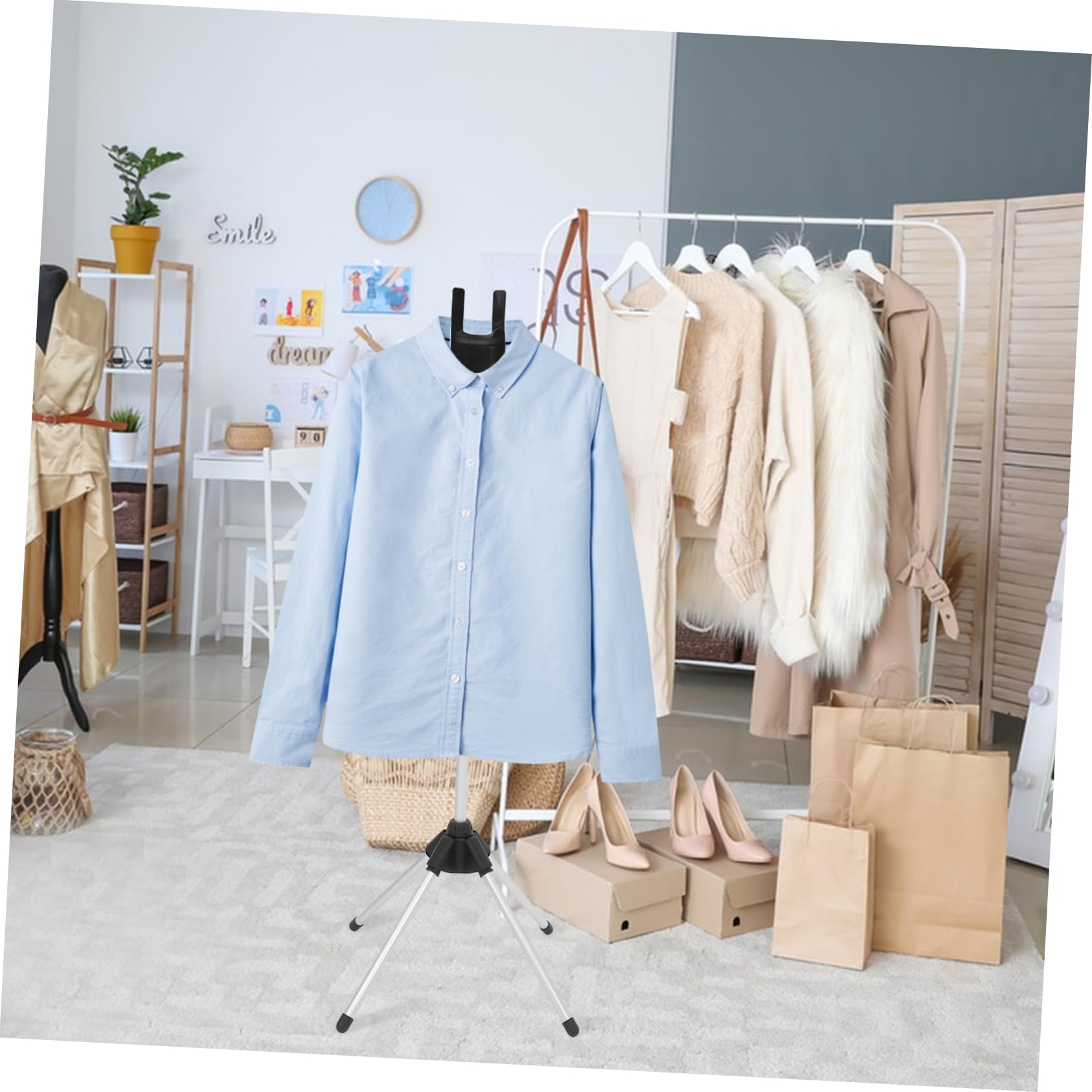 Cabilock Perchero de Vapor Plegable para Ropa Tabla de Planchar Integrada, Soporte Estable de Aleación de Aluminio y Base de Cuatro Patas, Adecuado para Planchado Vertical