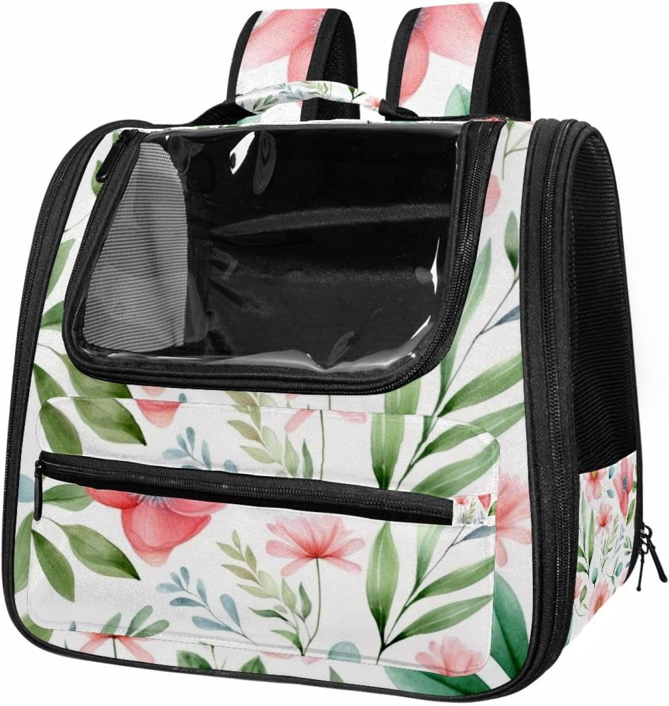 Pink Flowers with Leaves Pet Carrier Airline Approved Soft Sided Portable Cozy Travel Pet Bag, Car Seat Safe Carrier for Cats and Dogs